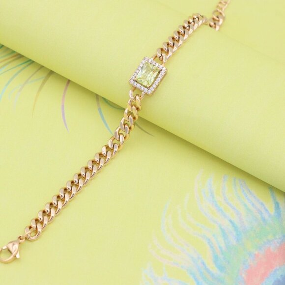 "Elegant Rose Gold Bracelet with Green Stone & Cubic Zirconia Charm, XPBL0805 - Picture 5 of 12